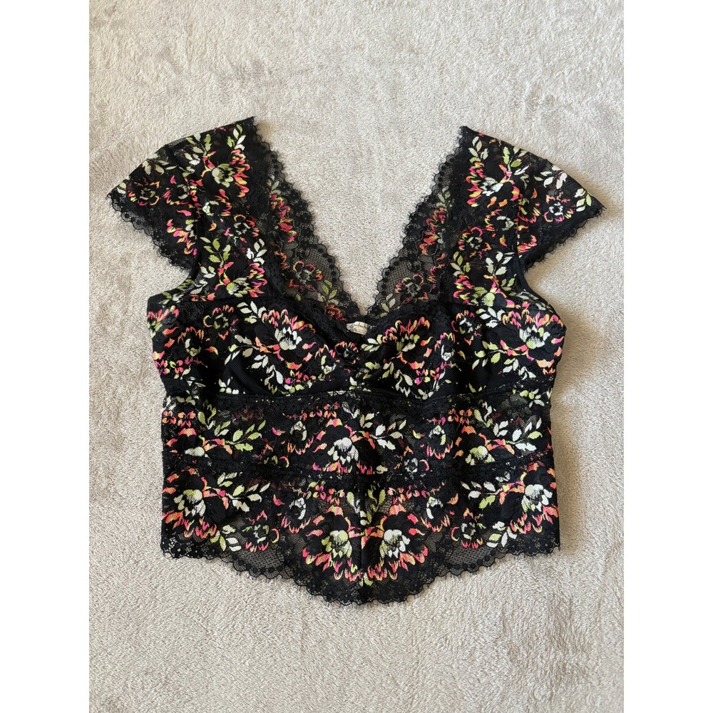 Free People Black Floral Lace Crop Top